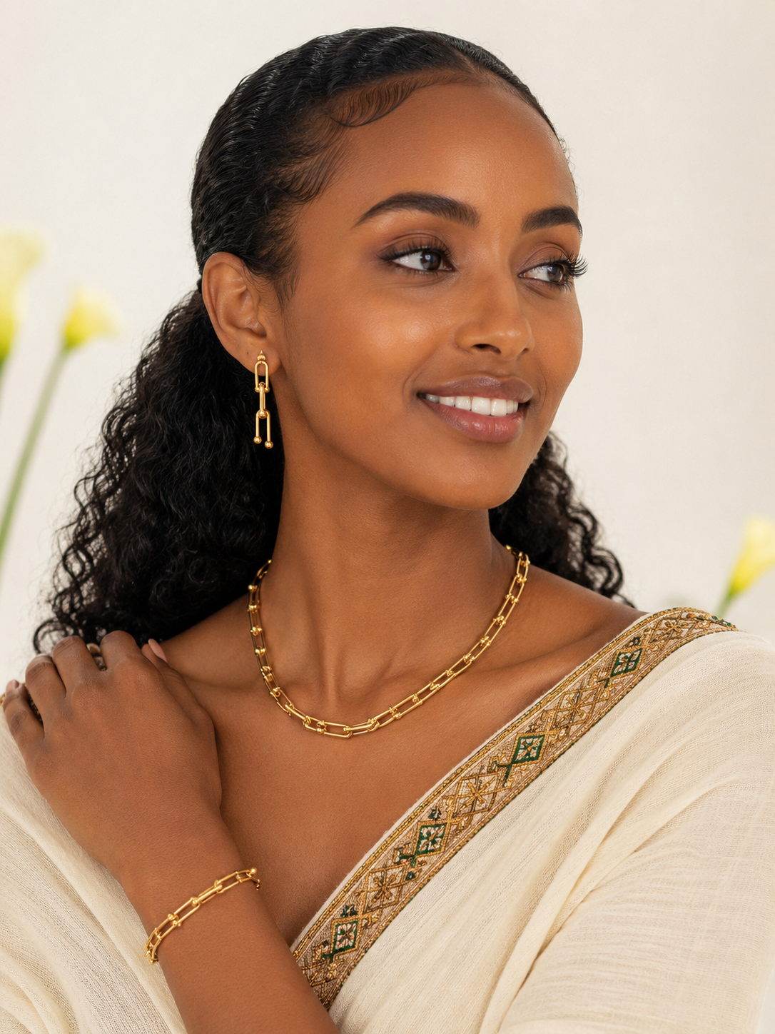 Horseshoe U-Link Necklace,Bracelet and Earrings Set