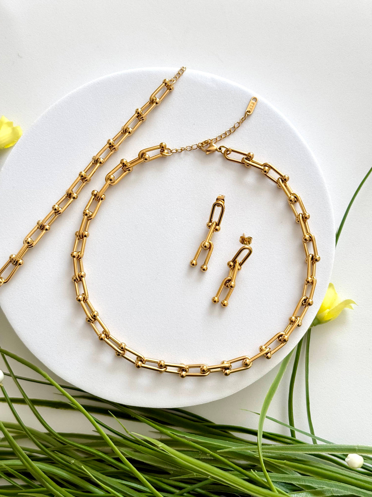 Horseshoe U-Link Necklace,Bracelet and Earrings Set