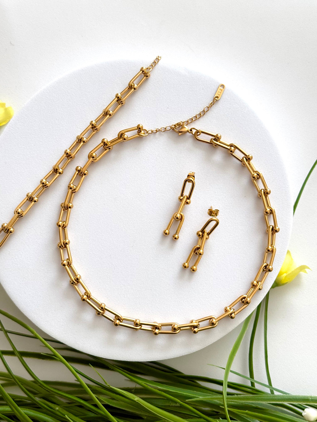 Horseshoe U-Link Necklace,Bracelet and Earrings Set