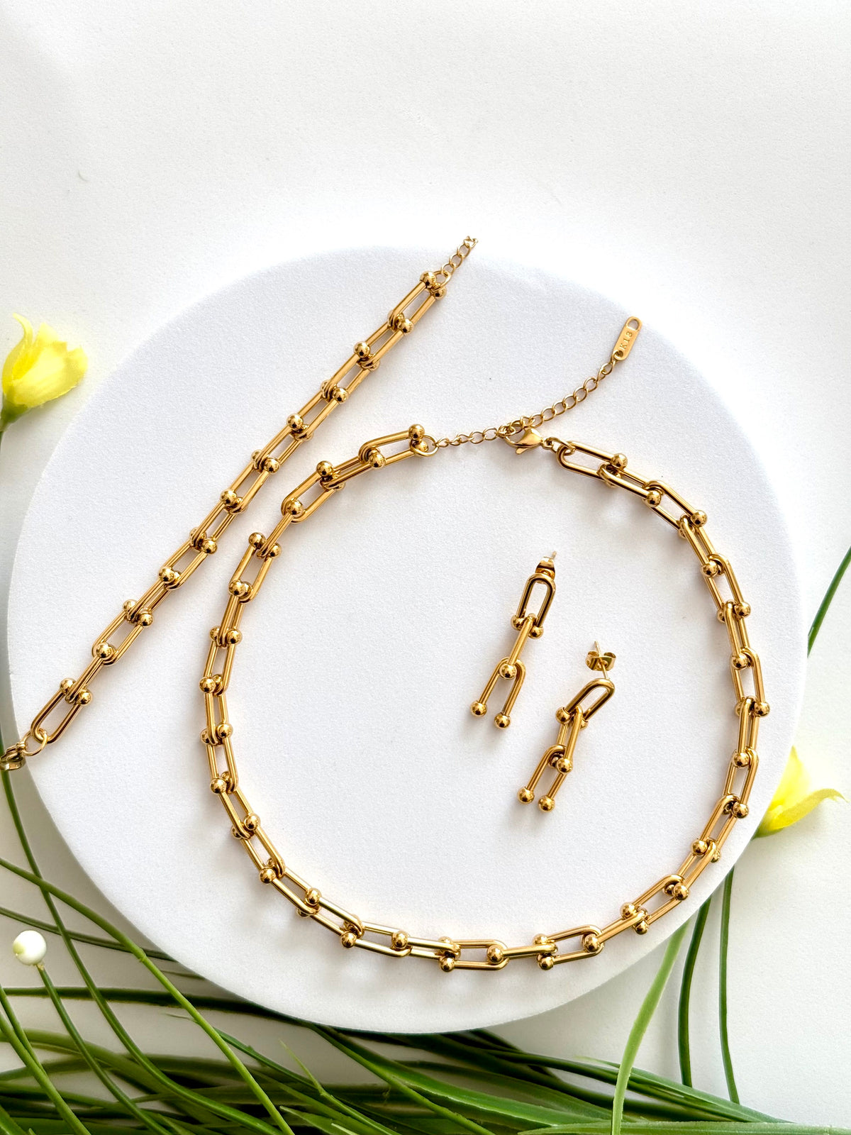 Horseshoe U-Link Necklace,Bracelet and Earrings Set
