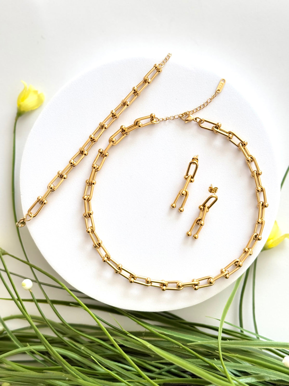 Horseshoe U-Link Necklace,Bracelet and Earrings Set