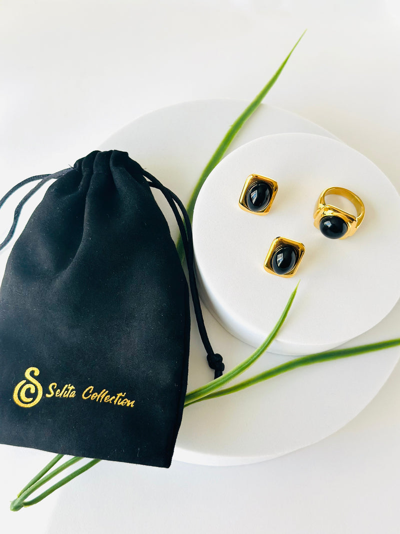 TIKUR FERT | ጥቁር ፈርጥ Earrings & Ring Set